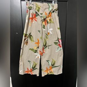 Zara Cinched High Waisted Wide Leg Floral Striped Pants
